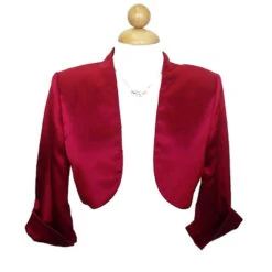 Mid Length Sleeve Red Satin Bolero Jacket Shrug(Mid Length Sleeve Red Satin Bolero Jacket Shrug)