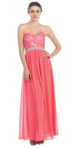 Eureka 2067 A-Line Chiffon Corset Back Dress Lace Bodice Empire(A Line Chiffon Corset Back Dress Coral Lace Bodice Empire)