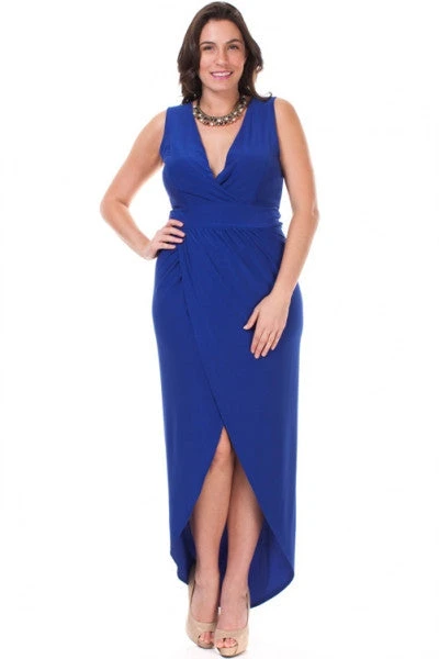 Royal Blue Plus Size Dress High Low Deep V Neck Tulip Skirt(Royal Blue Plus Size Dress High Low Deep V Neck Tulip Skirt) 2 Royal Blue Plus Size Dress High Low Deep V Neck Tulip Skirt(Royal Blue Plus Size Dress High Low Deep V Neck Tulip Skirt) - Image 2