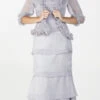 Poly USA | Ed Young 6484 Long Modest Formal Dress Ruffles Bolero Jacket(On Special Limited Stock Long Modest Formal Dress Gray Ruffles Bolero Jacket Layered Skirt)