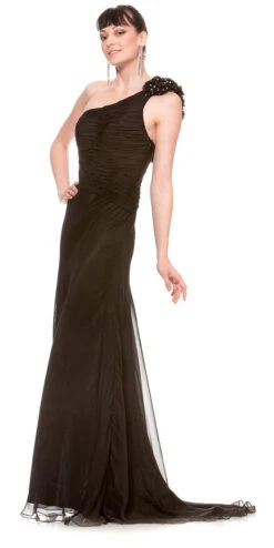 Poly USA | Ed Young 5944 One Shoulder Dress Chiffon Rose Petal Strap Greek Gown(On Special Limited Stock One Shoulder Formal Black Dress Chiffon Rose Petal Strap Greek Gown)