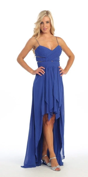 Celavie 3007 Chiffon High Low Dress Spaghetti Straps(Chiffon High Low Royal Blue Dress Spaghetti Straps Peek A Boo Slits) 1 Celavie 3007 Chiffon High Low Dress Spaghetti Straps(Chiffon High Low Royal Blue Dress Spaghetti Straps Peek A Boo Slits)
