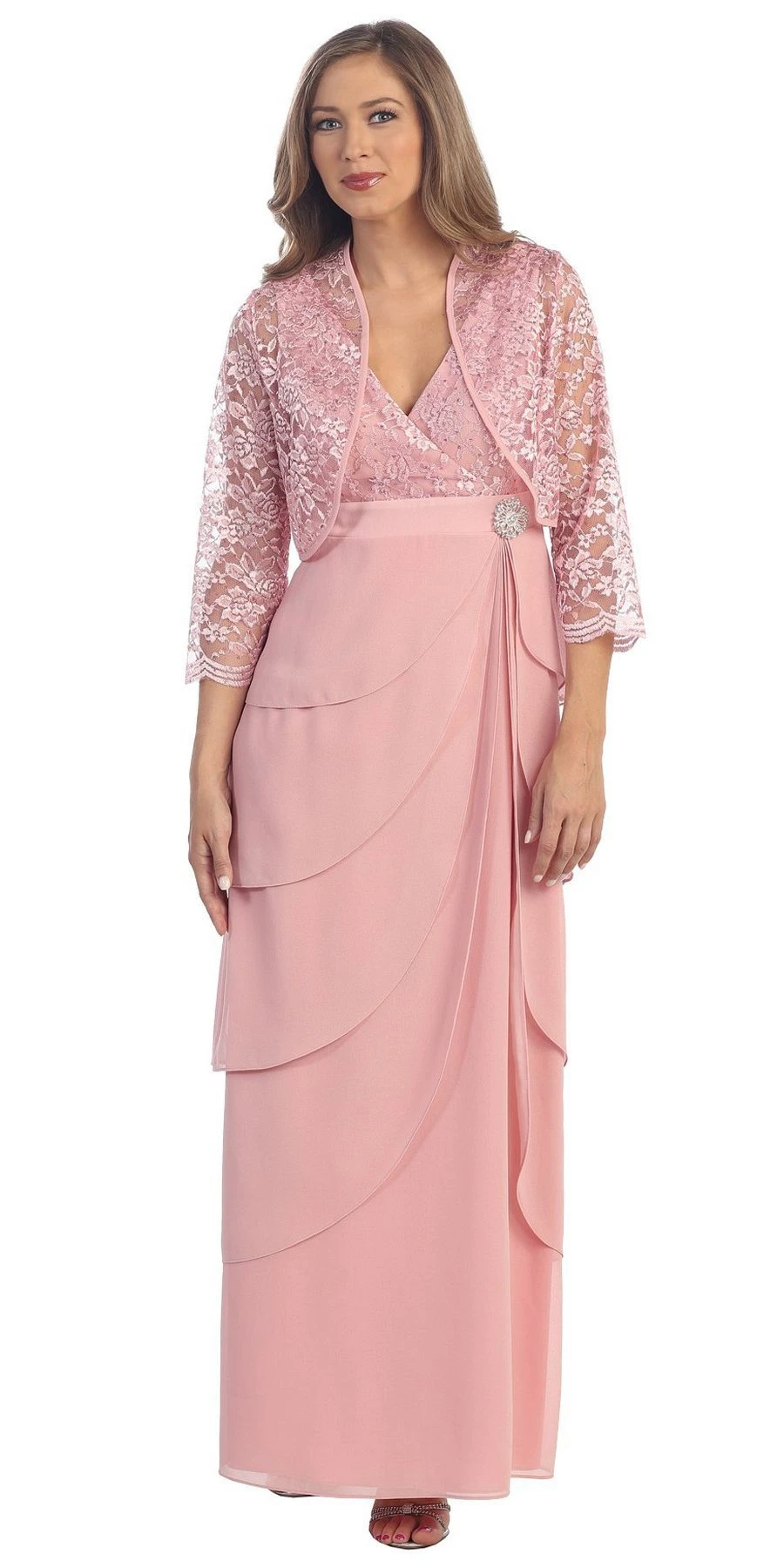 Sally Fashion 8729 V-Neck Long Dress Empire Lace Chiffon Include Lace Jacket(Dusty Rose V Neck Long Dress Empire Lace Chiffon Include Lace Jacket) 3 Sally Fashion 8729 V-Neck Long Dress Empire Lace Chiffon Include Lace Jacket(Dusty Rose V Neck Long Dress Empire Lace Chiffon Include Lace Jacket) - Image 3