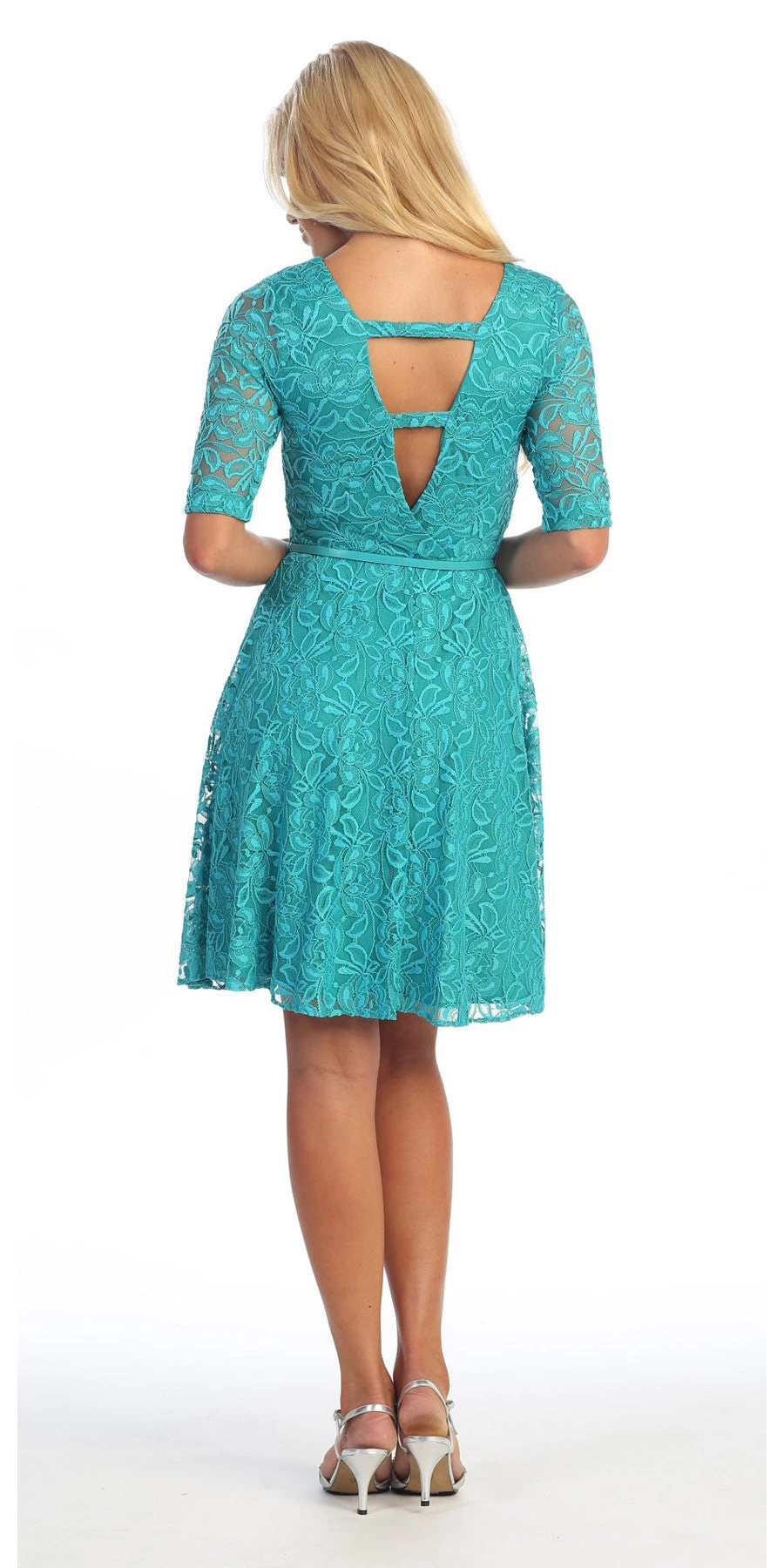Celavie 2367 Lace Dress Short Removable Belt Mid Sleeves(Cute And Casual Emerald Lace Dress Short Removable Belt Mid Sleeves) 8 Celavie 2367 Lace Dress Short Removable Belt Mid Sleeves(Cute And Casual Emerald Lace Dress Short Removable Belt Mid Sleeves) - Image 8