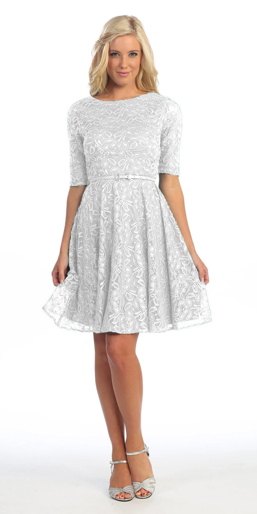 Celavie 2367 Lace Dress Short Removable Belt Mid Sleeves(Cute And Casual Emerald Lace Dress Short Removable Belt Mid Sleeves) 9 Celavie 2367 Lace Dress Short Removable Belt Mid Sleeves(Cute And Casual Emerald Lace Dress Short Removable Belt Mid Sleeves) - Image 9