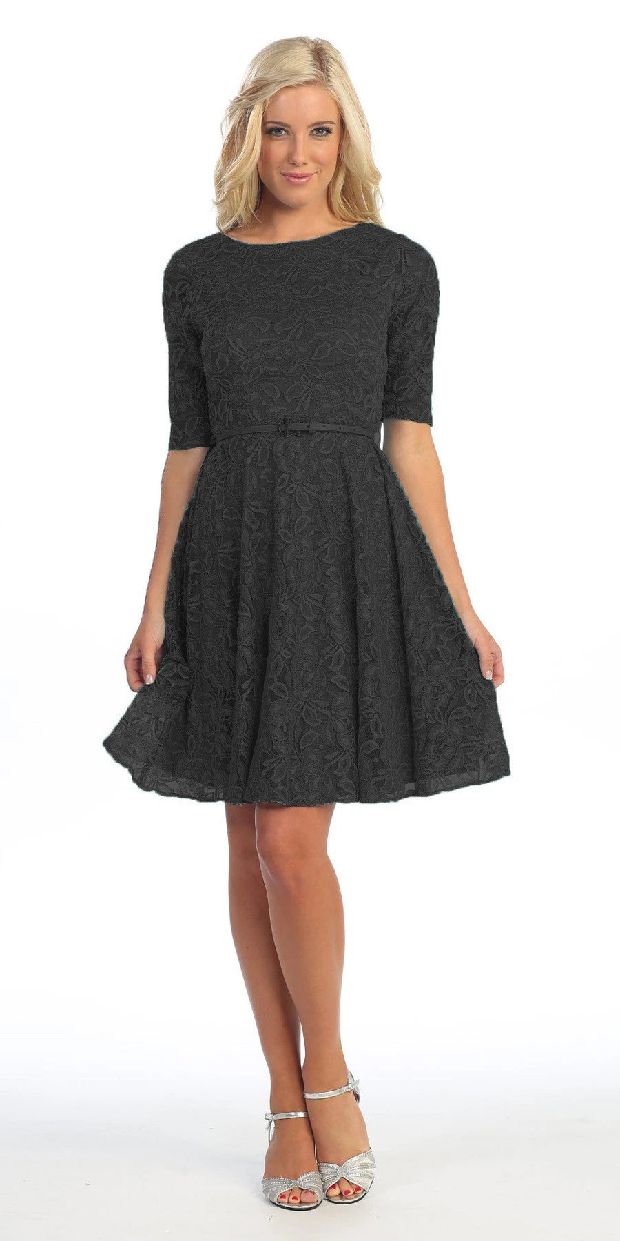 Celavie 2367 Lace Dress Short Removable Belt Mid Sleeves(Cute And Casual Emerald Lace Dress Short Removable Belt Mid Sleeves) 3 Celavie 2367 Lace Dress Short Removable Belt Mid Sleeves(Cute And Casual Emerald Lace Dress Short Removable Belt Mid Sleeves) - Image 3