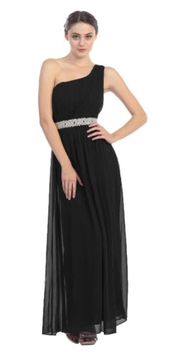 Eureka 1924 Grecian Inspired Chiffon Gown Long One Shoulder(Grecian Inspired Black Chiffon Gown Long One Shoulder)