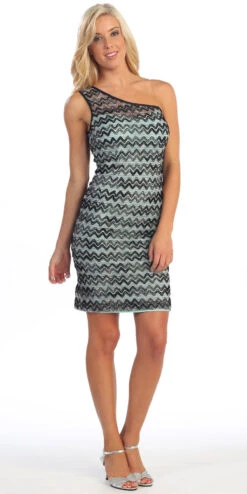 Celavie 2352 One Shoulder Short Lace Chevon Dress Includes Bolero Jacket(One Shoulder Black Aqua Short Lace Chevon Dress Includes Bolero Jacket) -Discount Dress Shops yhst 94935736666794 2457 1685192289