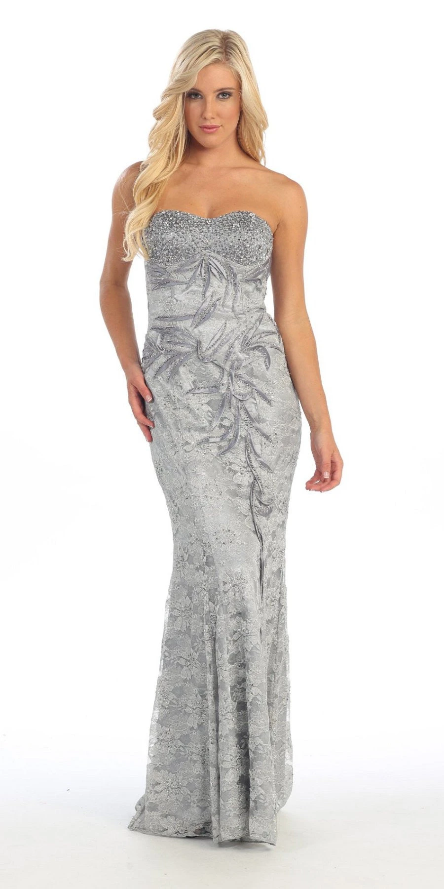 Celavie 3008 Lace Gown Long Strapless Beads(Red Carpet Silver Celebrity Lace Formal Gown Long Strapless Beads) 1 Celavie 3008 Lace Gown Long Strapless Beads(Red Carpet Silver Celebrity Lace Formal Gown Long Strapless Beads)