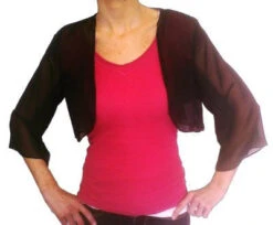 Mid Length Sleeve Sheer Black Chiffon Bolero Jacket 3/4 Length Shrug(Mid Length Sleeve Sheer Black Chiffon Bolero Jacket 3 4 Length Shrug)