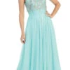Eureka 3007 Sheer Yoke Jewel Neckline Long A-Line Gown(Sheer Yoke Jewel Neckline Long Mint A Line Formal Gown)